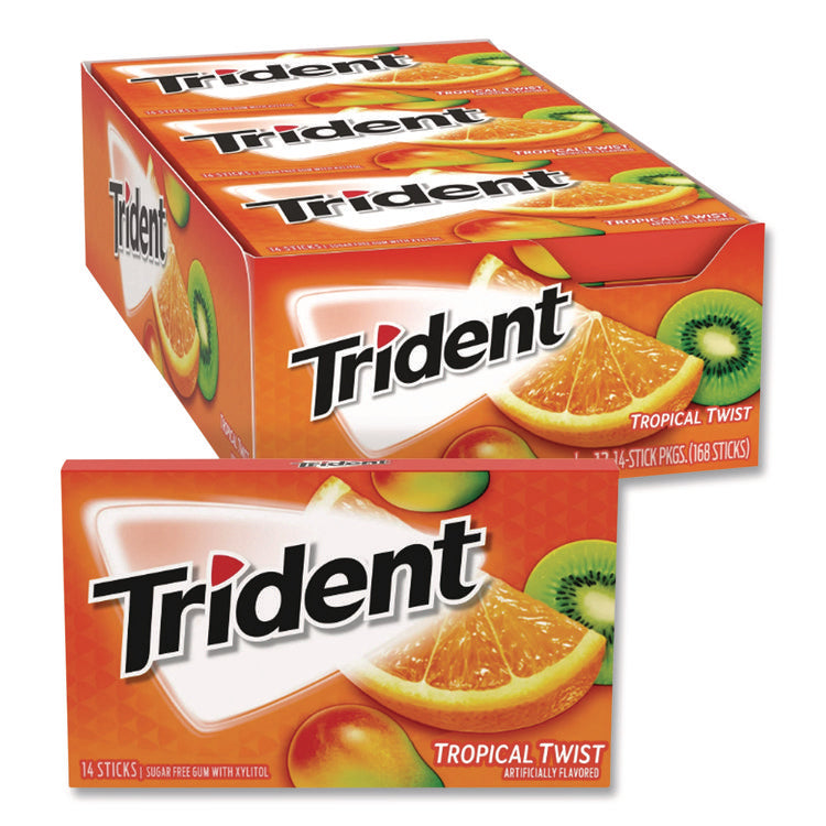 Sugar-Free Gum, Tropical Twist, 14 Sticks/pack, 12 Packs/box