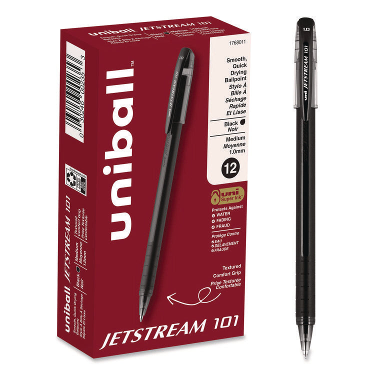 Jetstream 101 Hybrid Gel Pen, Stick, Bold 1 mm, Black Ink, Black Barrel, Dozen