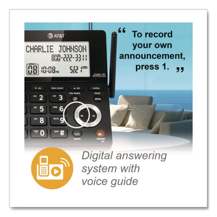 CL84207 Corded/Cordless Phone, Corded Base Station and 2 Additional Handsets, Black/Silver