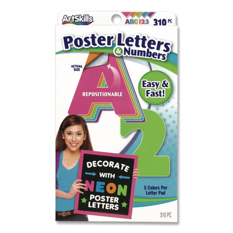 Neon Color Poster Letters and Numbers, Assorted Neon Character Colors, 310/Pack