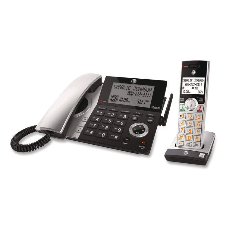 CL84207 Corded/Cordless Phone, Corded Base Station and 2 Additional Handsets, Black/Silver