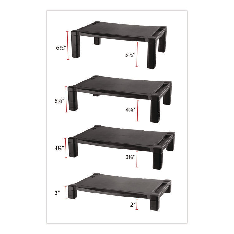 Wide Deluxe Two-Level Monitor Stand, 20" X 13.25" X 3" To 6.5", Black, Supports 50 Lbs