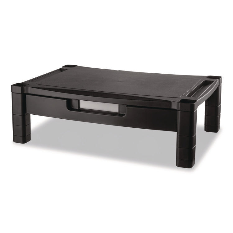 Wide Deluxe Two-Level Monitor Stand With Drawer, 20" X 13.25" X 3" To 6.5", Black, Supports 50 Lbs