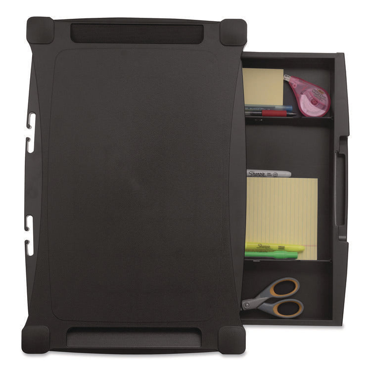 Wide Deluxe Two-Level Monitor Stand With Drawer, 20" X 13.25" X 3" To 6.5", Black, Supports 50 Lbs