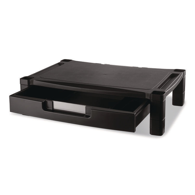 Wide Deluxe Two-Level Monitor Stand With Drawer, 20" X 13.25" X 3" To 6.5", Black, Supports 50 Lbs