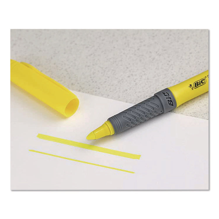 Brite Liner Grip Pocket Highlighter, Fluorescent Yellow Ink, Chisel Tip, Yellow/Black/Silver Barrel, 5/Pack