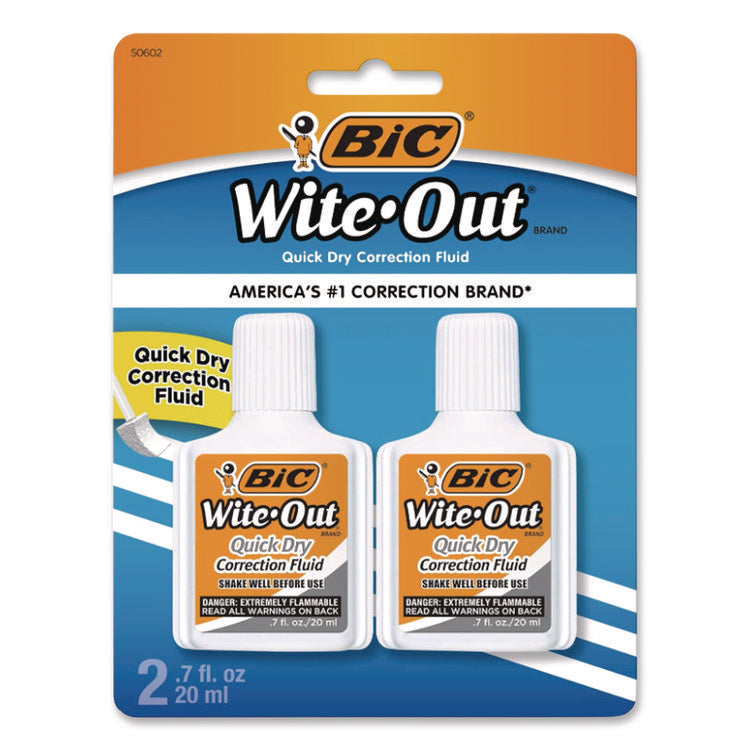 WITE-OUT QUICK DRY CORRECTION FLUID, 20 ML BOTTLE, WHITE, 2/PACK