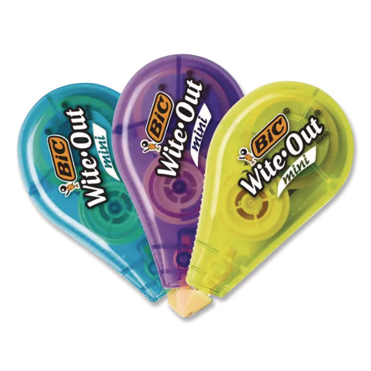 Wite-Out Brand Mini Correction Tape, Non-Refillable, Blue/Purple/Yellow Applicators, 0.2" x 314.4", 3/Pack