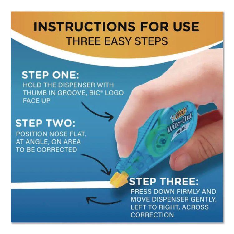 Wite-Out Brand Mini Correction Tape, Non-Refillable, Blue/Purple/Yellow Applicators, 0.2" x 314.4", 3/Pack