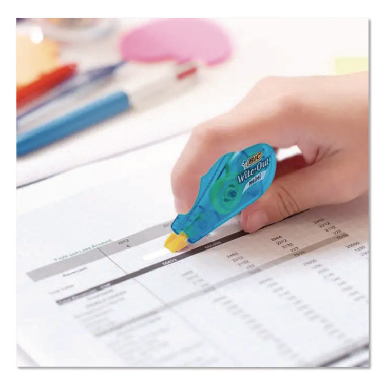 Wite-Out Brand Mini Correction Tape, Non-Refillable, Blue/Purple/Yellow Applicators, 0.2" x 314.4", 6/Pack