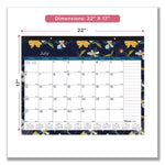 Academic 18-Month Desk Pad Calendar, Floral Artwork, 22 x 17, White/Multicolor Sheets, Black Headband, July 2025 to Dec 2026