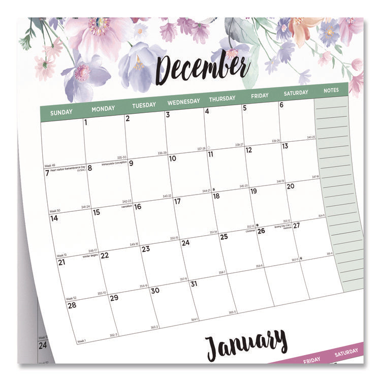 3-Month Wall Calendar, Colorful Leaves Artwork, 12.25 x 27, White/Multicolor Sheets, 14-Month (Dec to Jan): 2025