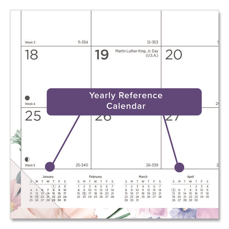 Passion Monthly Deskpad Calendar, Floral Artwork, 22 x 17, White/Multicolor Sheets, Black Binding, 12-Month (Jan-Dec): 2025
