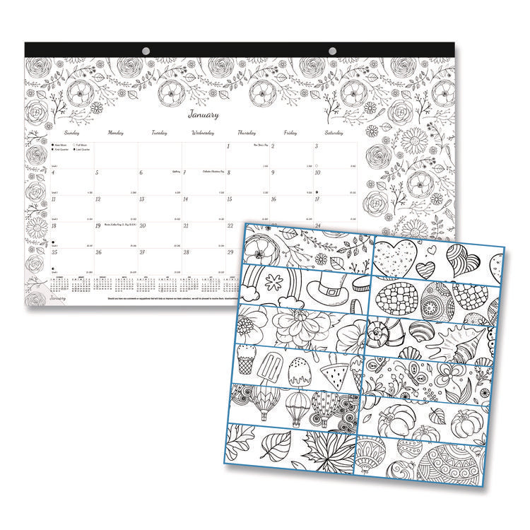 Monthly Desk Pad Calendar, DoodlePlan Coloring Pages, 17.75 x 10.88, Black Binding, Clear Corners, 12-Month (Jan-Dec): 2025