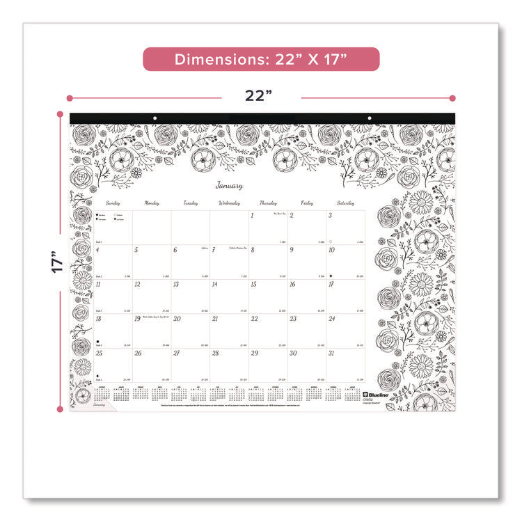 Monthly Desk Pad Calendar, DoodlePlan Coloring Pages, 22 x 17, Black Binding, Clear Corners, 12-Month (Jan to Dec): 2025