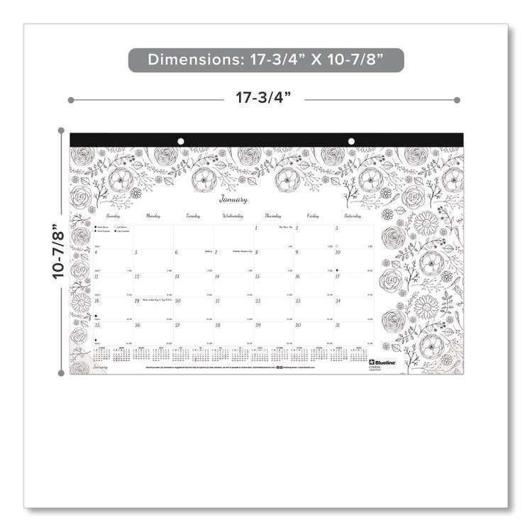 Monthly Desk Pad Calendar, DoodlePlan Coloring Pages, 17.75 x 10.88, Black Binding, Clear Corners, 12-Month (Jan-Dec): 2025