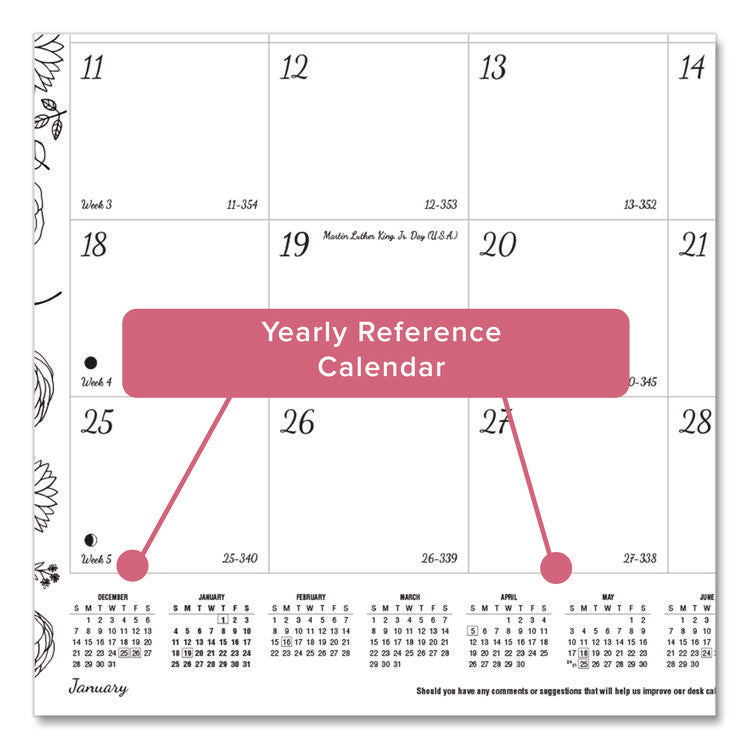 Monthly Desk Pad Calendar, DoodlePlan Coloring Pages, 22 x 17, Black Binding, Clear Corners, 12-Month (Jan to Dec): 2025