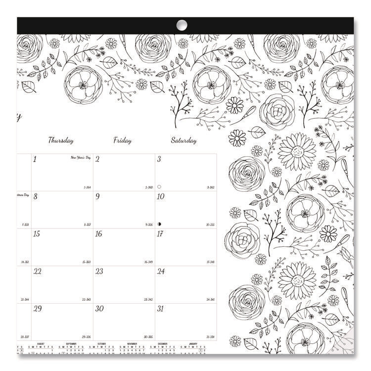 Monthly Desk Pad Calendar, DoodlePlan Coloring Pages, 17.75 x 10.88, Black Binding, Clear Corners, 12-Month (Jan-Dec): 2025