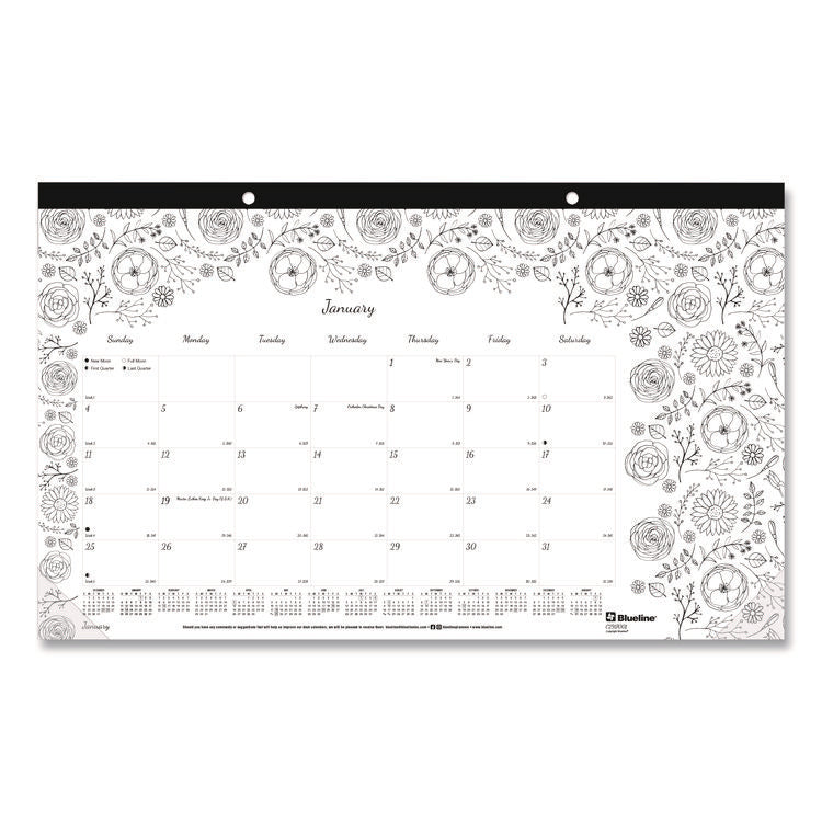Monthly Desk Pad Calendar, DoodlePlan Coloring Pages, 17.75 x 10.88, Black Binding, Clear Corners, 12-Month (Jan-Dec): 2025