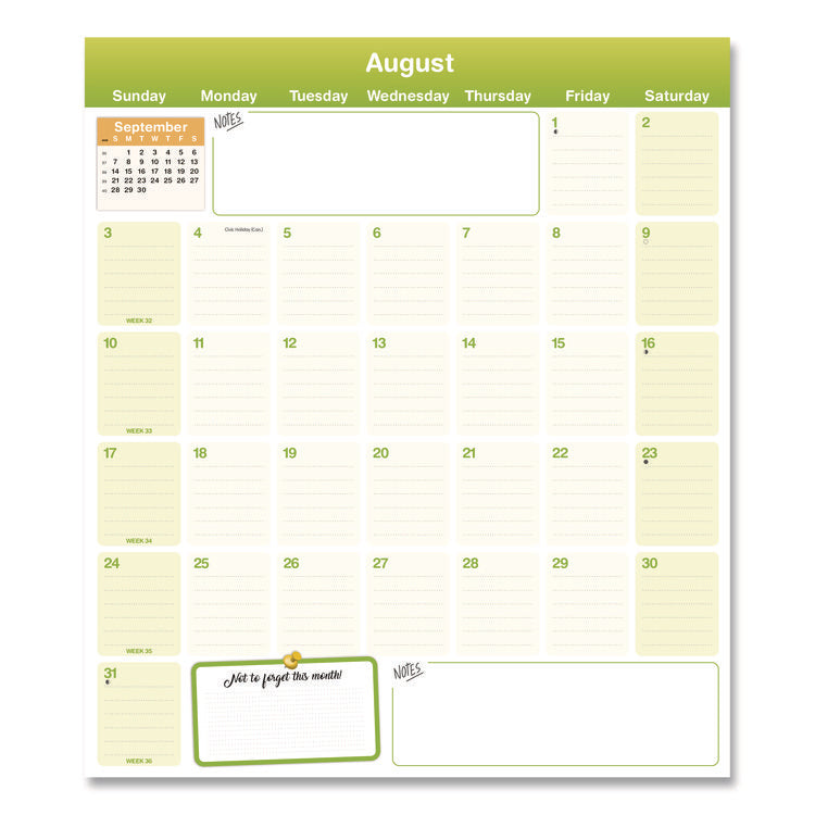 Fridge Planner Magnetized Monthly Calendar with Pads + Pencil, 14 x 13.5, Yellow/Green Sheets, 17-Month: Aug 2024 to Dec 2025