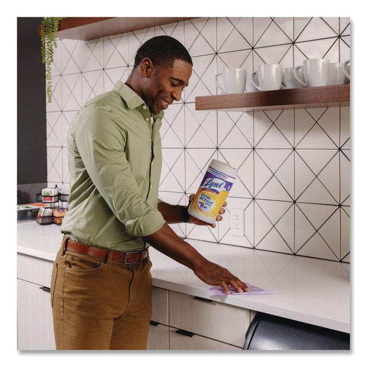 Dual Action Disinfecting Wipes, 1-Ply, 7 x 7.5, Citrus, White/Purple, 75/Canister