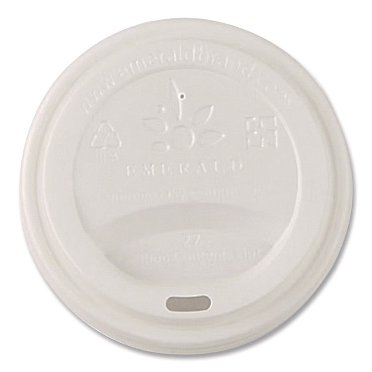 Plant to Plastic Fully Closed PLA Hot Cup Lid, Fits 8 oz to 20 oz Hot Cups, Plastic, White, 50/Pack, 20 Packs/Carton