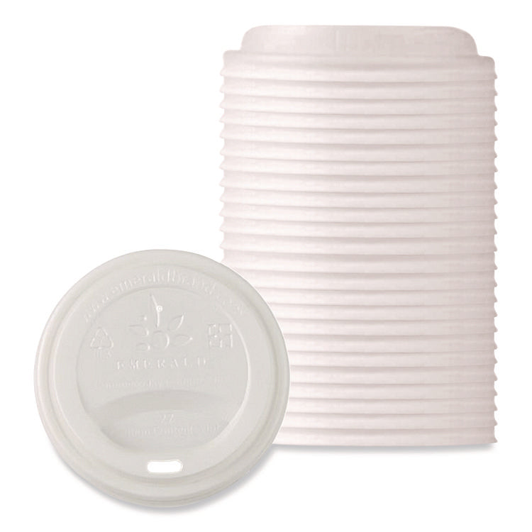 Plant to Plastic Fully Closed PLA Hot Cup Lid, Fits 8 oz to 20 oz Hot Cups, Plastic, White, 50/Pack, 20 Packs/Carton