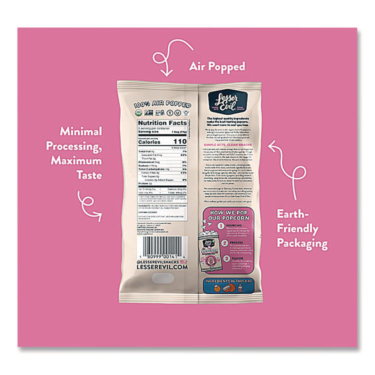 Snack Organic Himalayan Pink Salt Popcorn, 0.88 oz Bag, 18/Carton