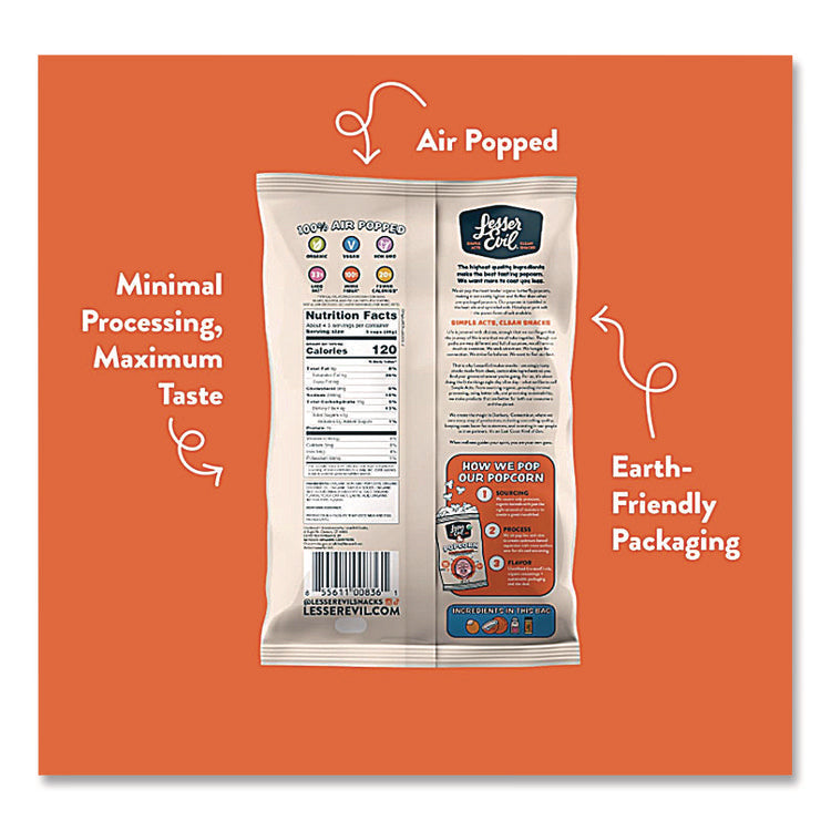 Snack Organic No Cheese Cheesiness Popcorn, Cheese, 0.88 oz Bag, 18/Carton