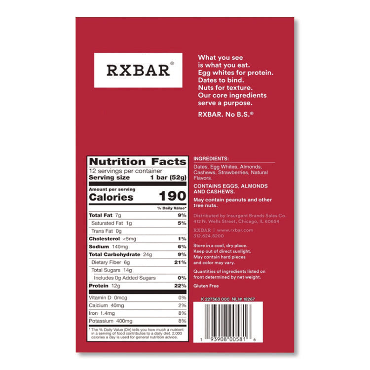 Gluten-Free Strawberry Protein Bar, 1.83 oz Bar, 12/Box