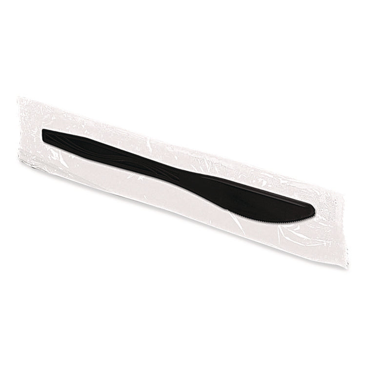 Dispens-a-Knife, Individually Wrapped, Mediumweight Knife, Plastic, Black, 100/Box