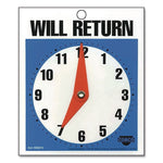 Double-Sided Open/Will Return Sign with Clock Hands, Plastic, 7.5 x 9