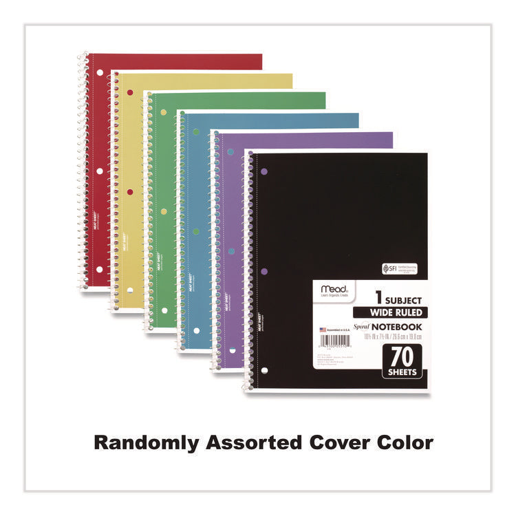 Spiral Notebook, 1-Subject, Wide/Legal Rule, Randomly Assorted Cover Color, (70) 10.5 x 7.5 Sheets