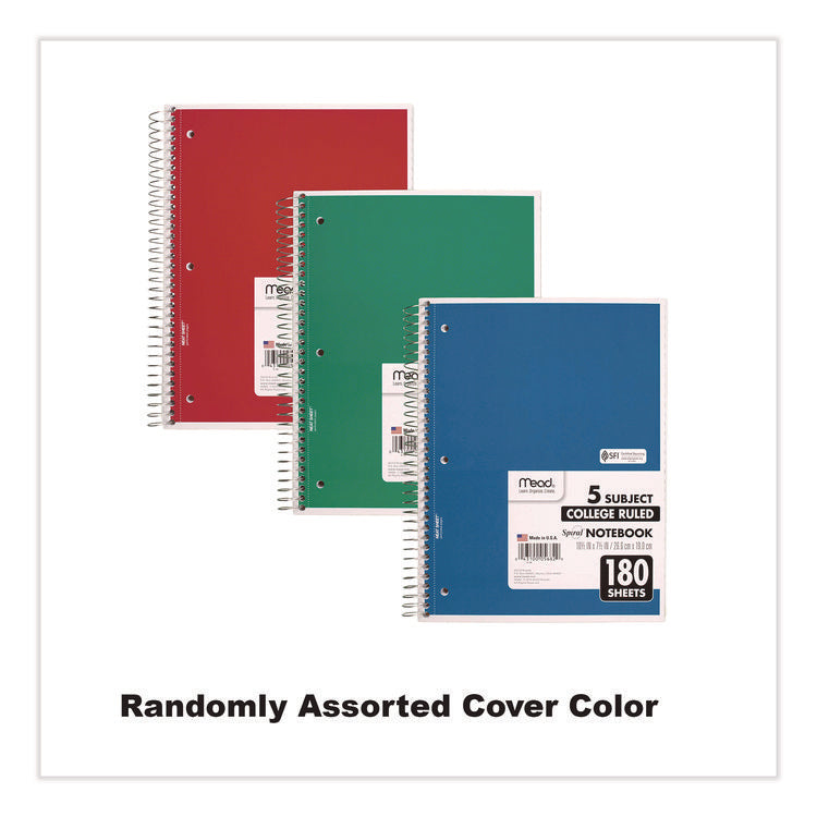 Spiral Notebook, 5-Subject, Medium/College Rule, Randomly Assorted Cover Color, (180) 10.5 x 8 Sheets