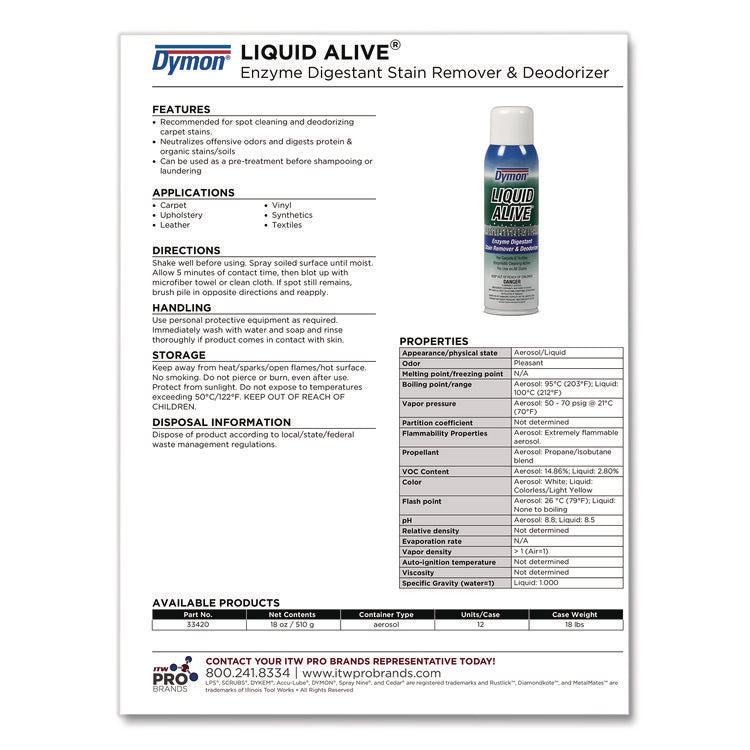 Liquid Alive Carpet Cleaner/deodorizer, 20 Oz Aerosol Spray, 12/carton