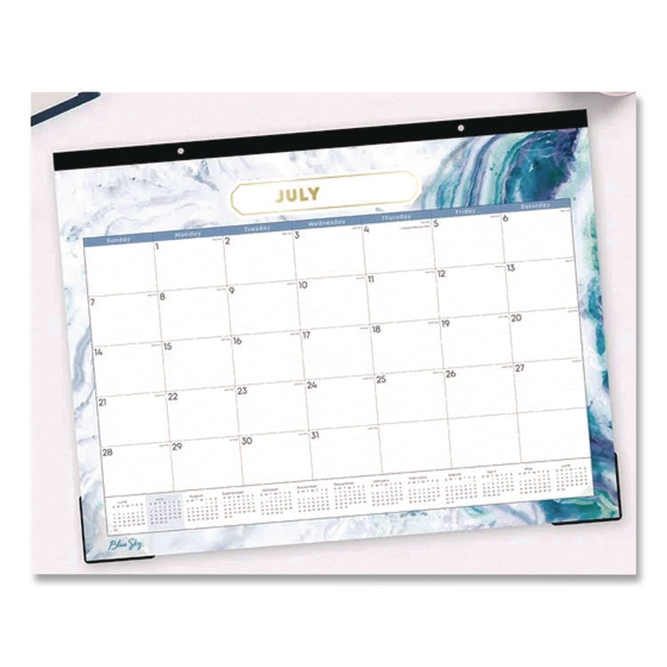 Gemma Academic Year Desk Pad Calendar, Geode Artwork, 22 x 17, White/Blue/Green Sheets, 12-Month (July to June): 2025 to 2026