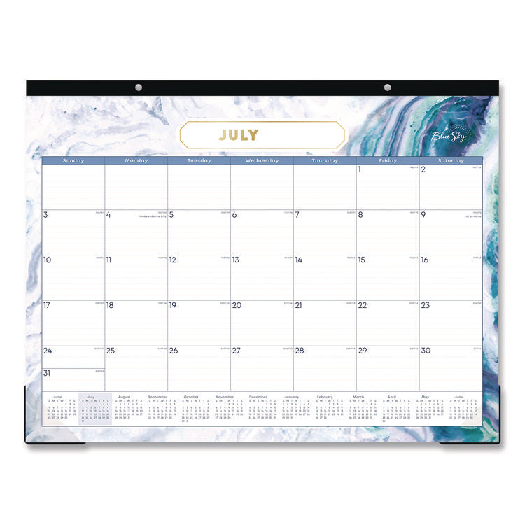 Gemma Academic Year Desk Pad Calendar, Geode Artwork, 22 x 17, White/Blue/Green Sheets, 12-Month (July to June): 2025 to 2026