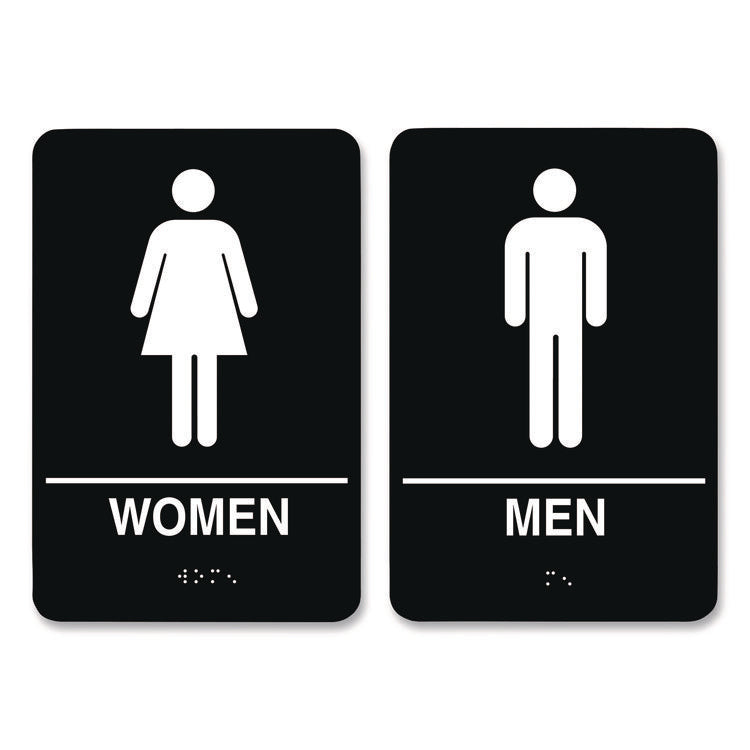 Indoor Restroom Door Sign, Men/women, 5.9 X 9, Black/white, 2/pack