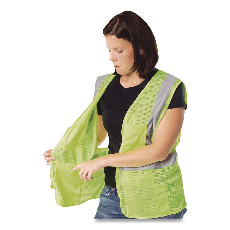 ANSI Class 2 Four Pocket Zipper Safety Vest, Polyester Mesh, 5X-Large, Hi-Viz Lime Yellow