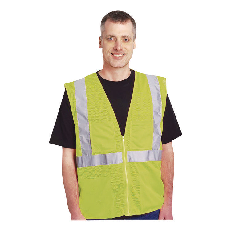 Zipper Safety Vest, Large, Hi-Viz Lime Yellow