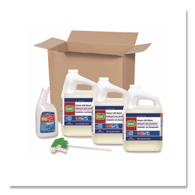 Cleaner with Bleach, Liquid, (3) 1 gal Bottle, (1) Empty Bottle, (1) Trigger Sprayer/Carton