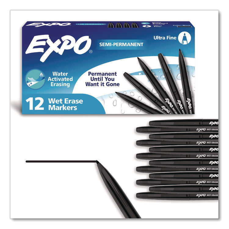 Wet Erase Marker, Fine Bullet Tip, Black, Dozen
