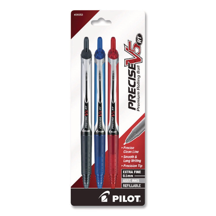 Precise V5RT Rollerball Pen, Retractable, Extra-Fine 0.5 mm, Assorted Ink and Barrel Colors, 3/Pack