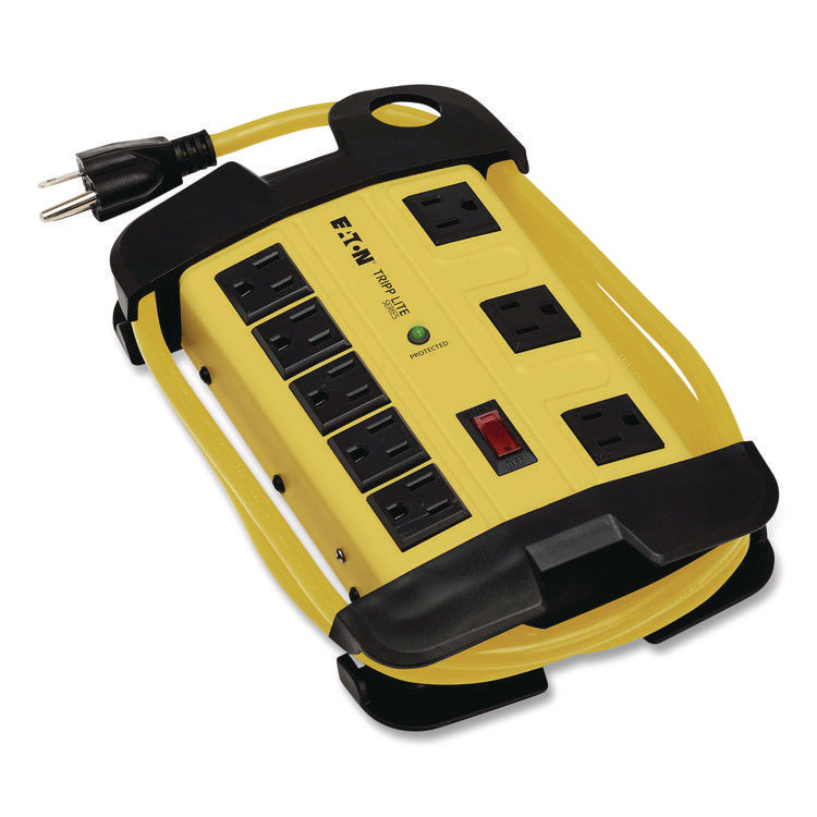 Protect It! Industrial Safety Surge Protector, 8 AC Outlets, 12 ft Cord, 1,500 J, Yellow/Black