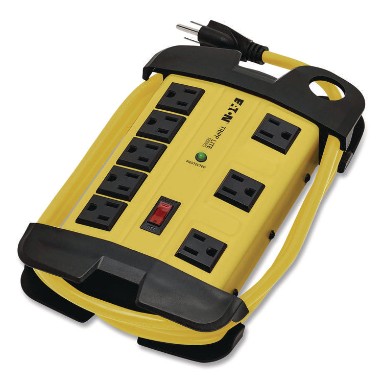 Protect It! Industrial Safety Surge Protector, 8 AC Outlets, 12 ft Cord, 1,500 J, Yellow/Black