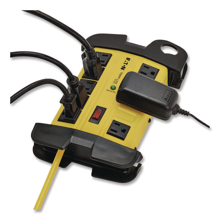 Protect It! Industrial Safety Surge Protector, 8 AC Outlets, 12 ft Cord, 1,500 J, Yellow/Black
