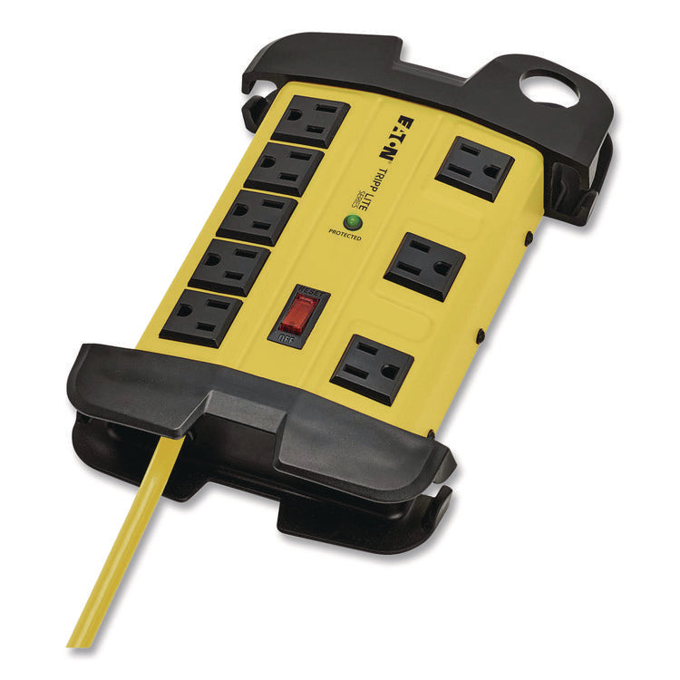 Protect It! Industrial Safety Surge Protector, 8 AC Outlets, 12 ft Cord, 1,500 J, Yellow/Black