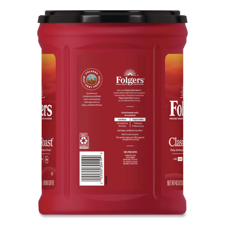 Classic Roast Ground Coffee, 40.3 oz Canister, 6/Carton
