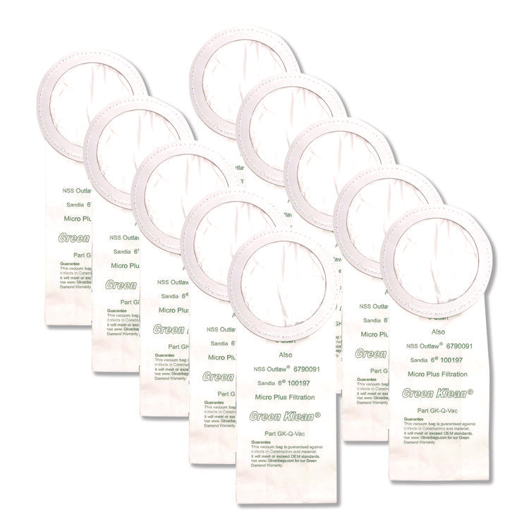 Replacement Vacuum Bags, Fits Nss Outlaw/proteam Quartervac/sandia/sanitaire, 10/pack