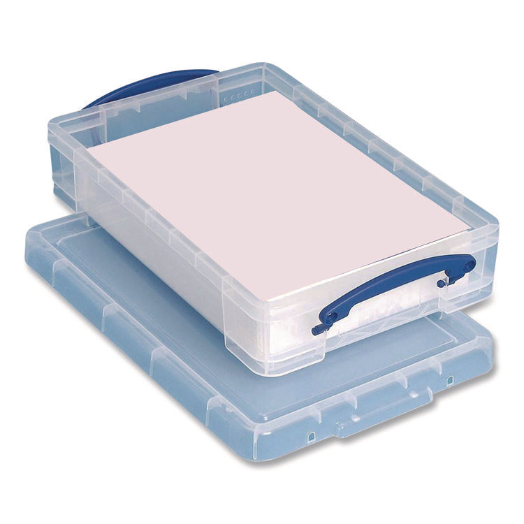 Snap-Lid Storage Bin, 1.05 Gal, 10.25" X 14.5" X 3.37", Clear/blue